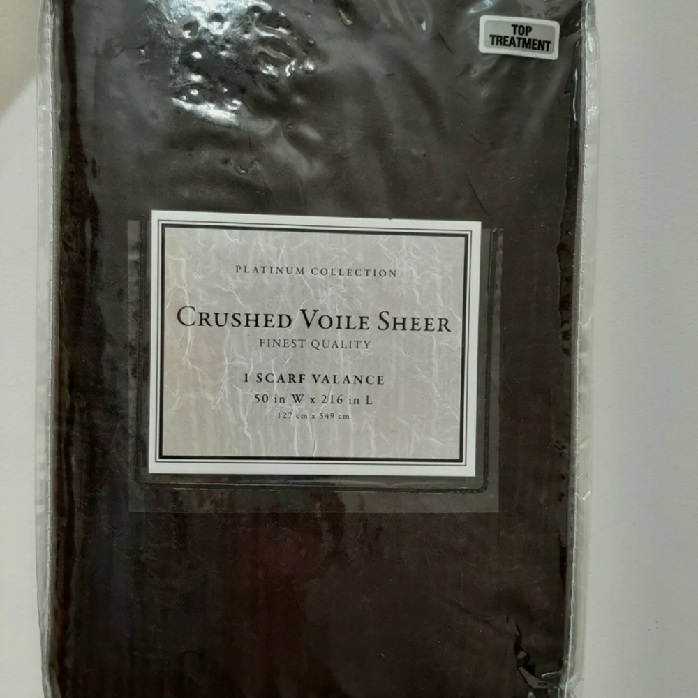 Crushed Voile Sheer Scarf Valance 50Wx216L Chocolate OPENED (1 valance)